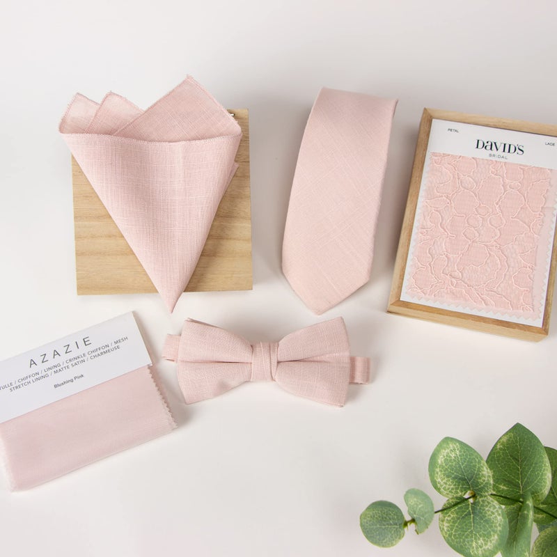 Spring Notion Men's Linen Blend Skinny Necktie Blush Pink - Image 5